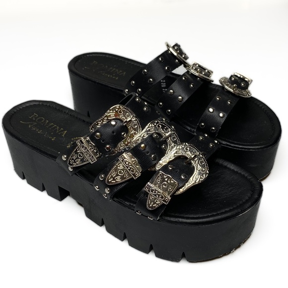 Chunky Faux Leather Sandals with Platform